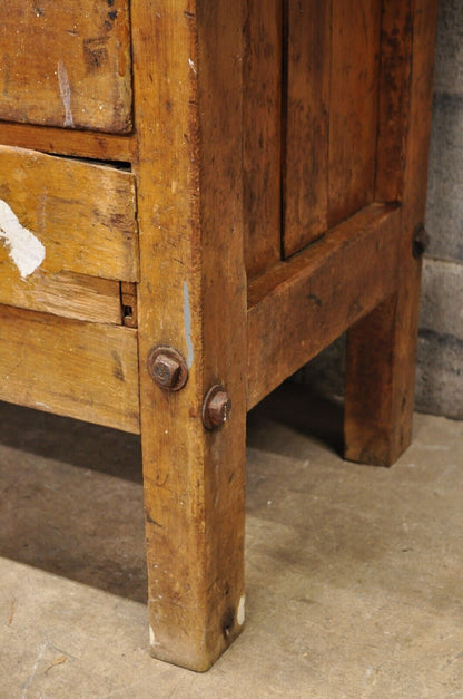 Antique American Industrial Wood Plank Distress Paint Splatter Work Bench Table