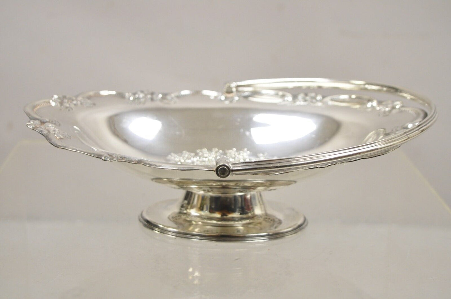 L & WS English Victorian Silver Plated Footed Fruit Bread Basket with Handle