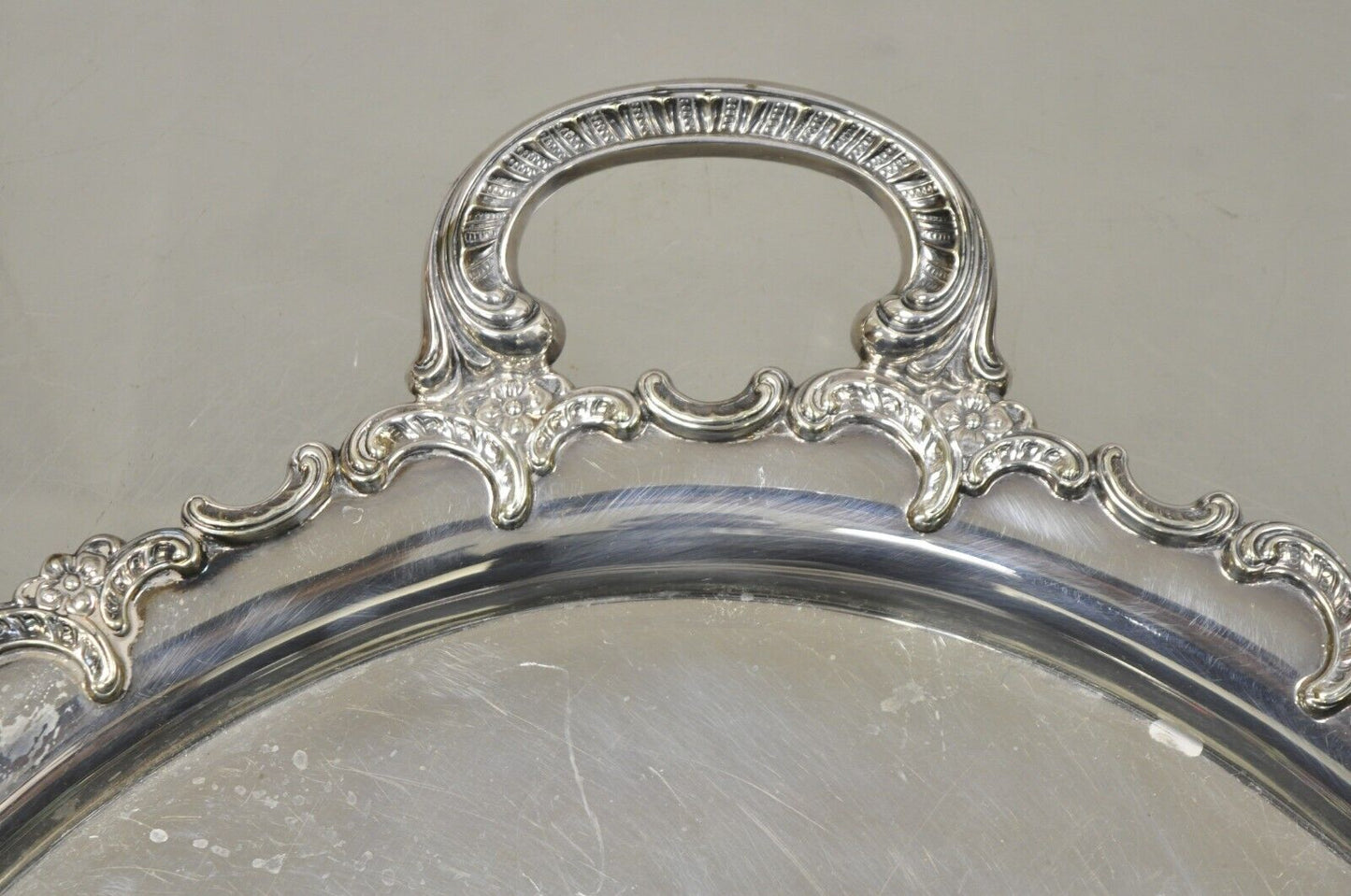 Vintage Handarbelt Alpacca Silver Plate Oval Tray Serving Platter