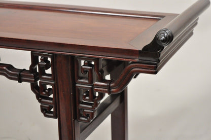 Vintage Chinese Oriental Fretwork Carved Hardwood Altar Console Hall Table