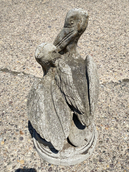 Vintage Cement Pelican Bird Loving Couple Beach Garden Statue Sculpture