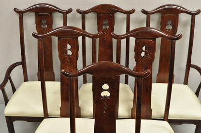 Vintage Chinese Oriental Ming Style Mahogany Pagoda Dining Chairs - Set of 6