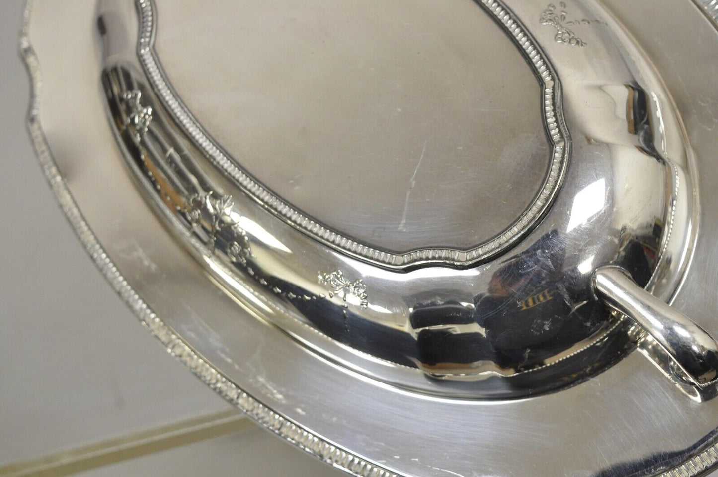 Vintage English Edwardian Silver Plated Covered Vegetable Dish w/ Drapes