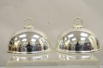 Vintage English Edwardian Style Silver Plated 10" Round Serving Dish Cover Pair