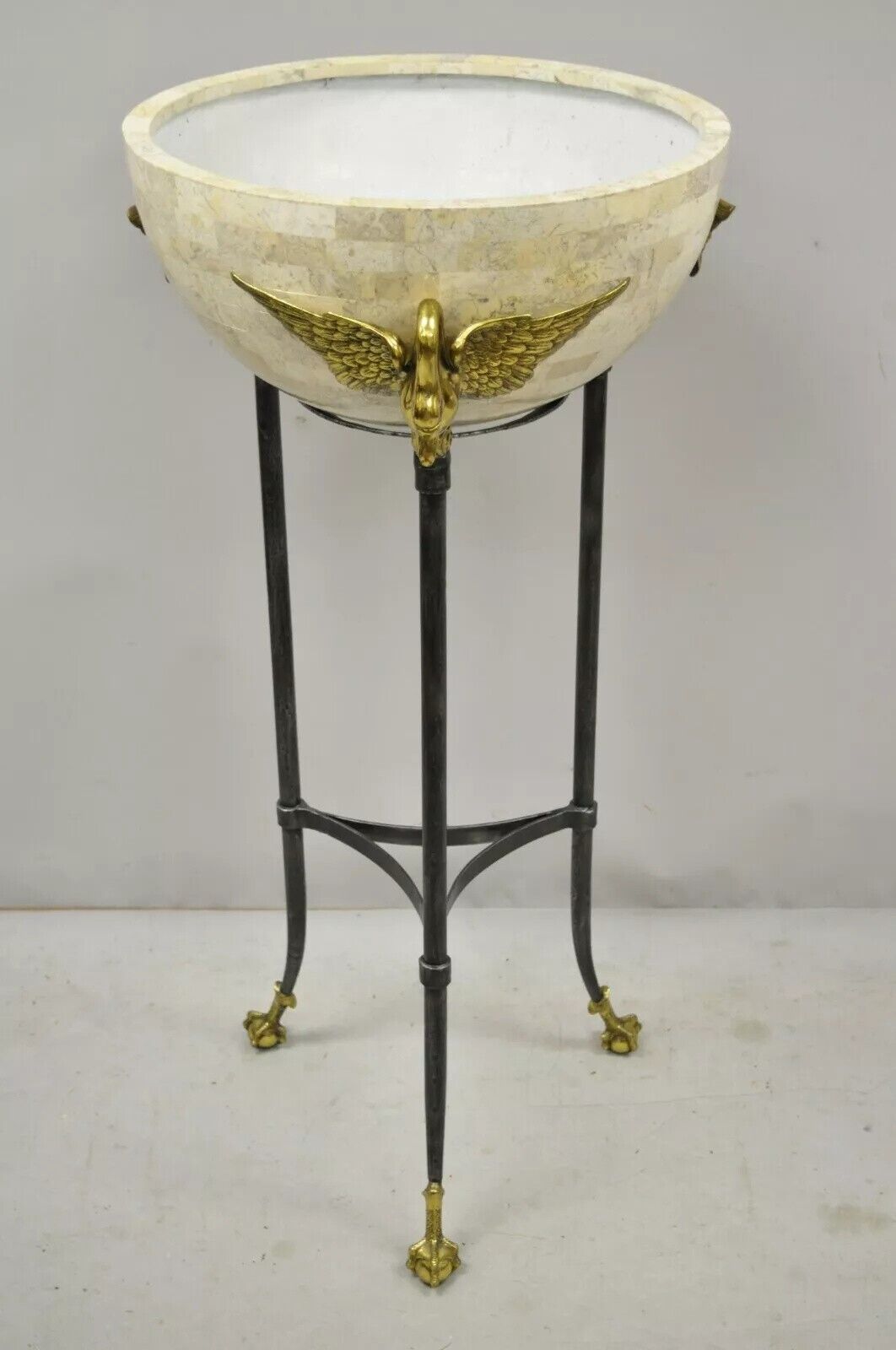 Maitland Smith French Empire Brass Swan Tessellated Marble Planter Jardiniere