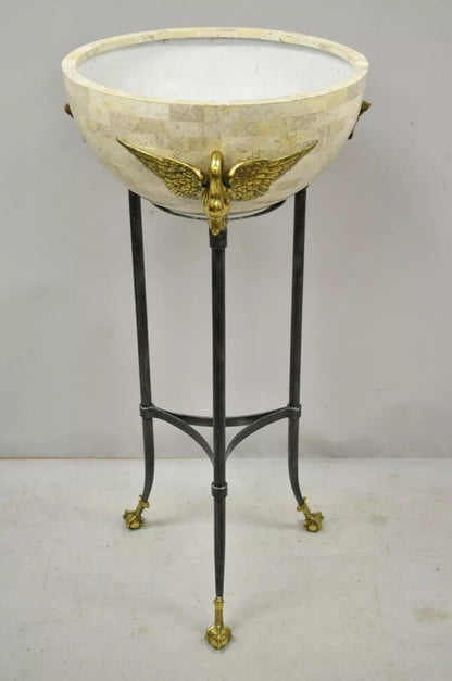 Maitland Smith French Empire Brass Swan Tessellated Marble Planter Jardiniere