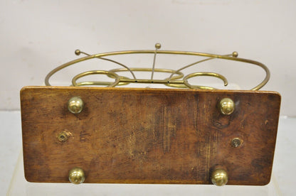 Antique English Victorian Brass and Oak Wood Scrolling Magazine Rack