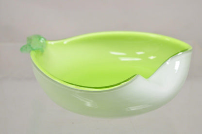 ItalianBarbini Murano Art Glass Pear Shaped Green & White Bowl Trinket Dish