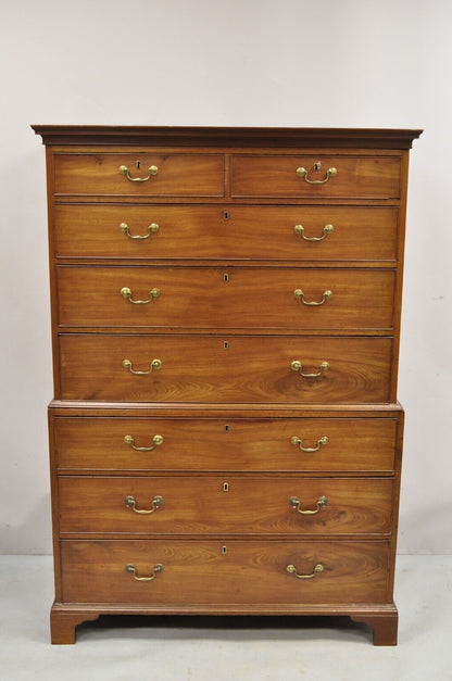 19th C. George III Mahogany Highboy Tall Chest on Chest 8 Drawer Dresser