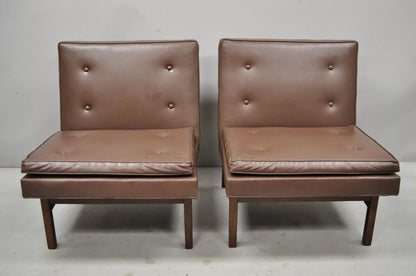 Milo Baughman Thayer Coggin Mid Century Modern Brown Teak Lounge Chairs - a Pair