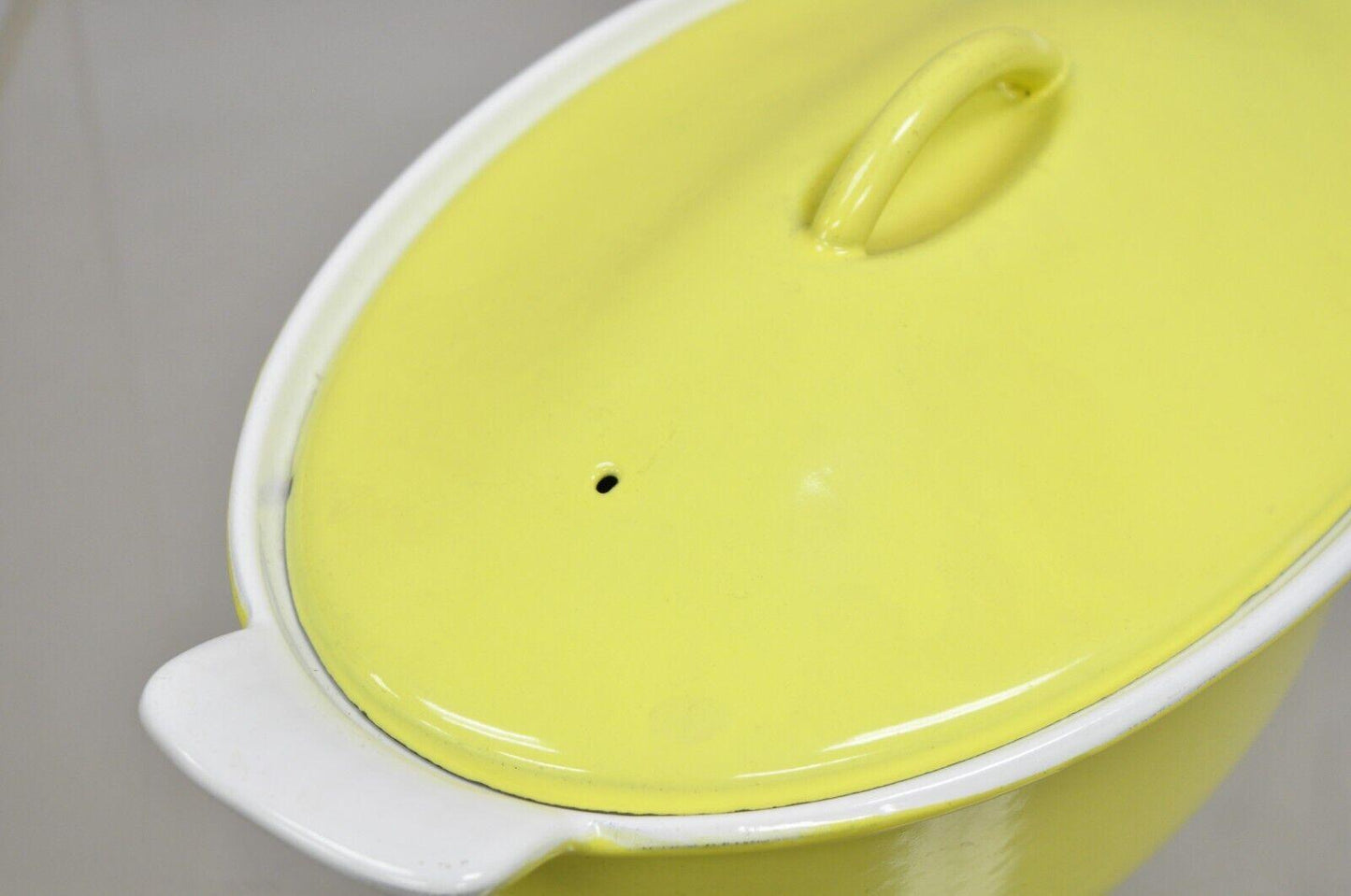 Vintage Descoware Belgium Yellow Cast Iron Enamel Oval Lidded Casserole Pot