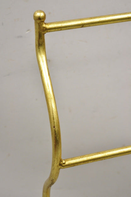 Vtg Italian Hollywood Regency Gold Gilt Metal Iron Towel Rack with Tassel Feet