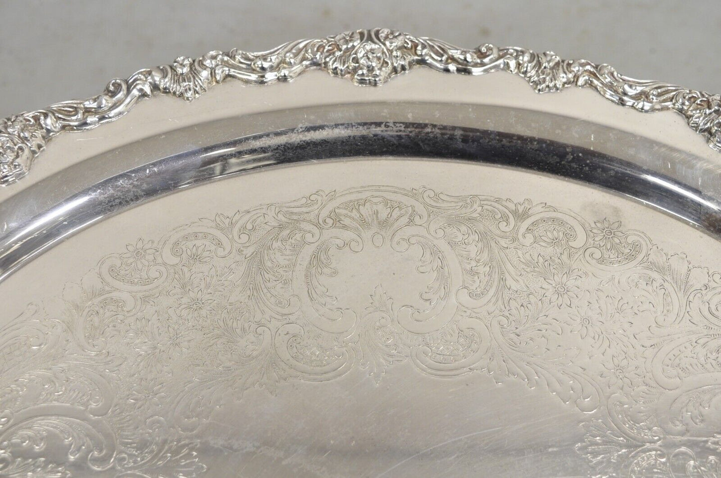 Vintage Sheridan Victorian Floral Repousse Silver Plated Oval Tray - a Pair