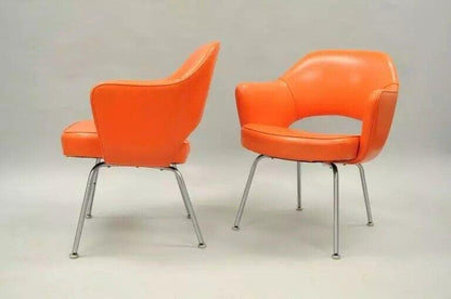 Early Vintage Eero Saarinen for Knoll Orange Vinyl Executive Arm Chairs - a Pair