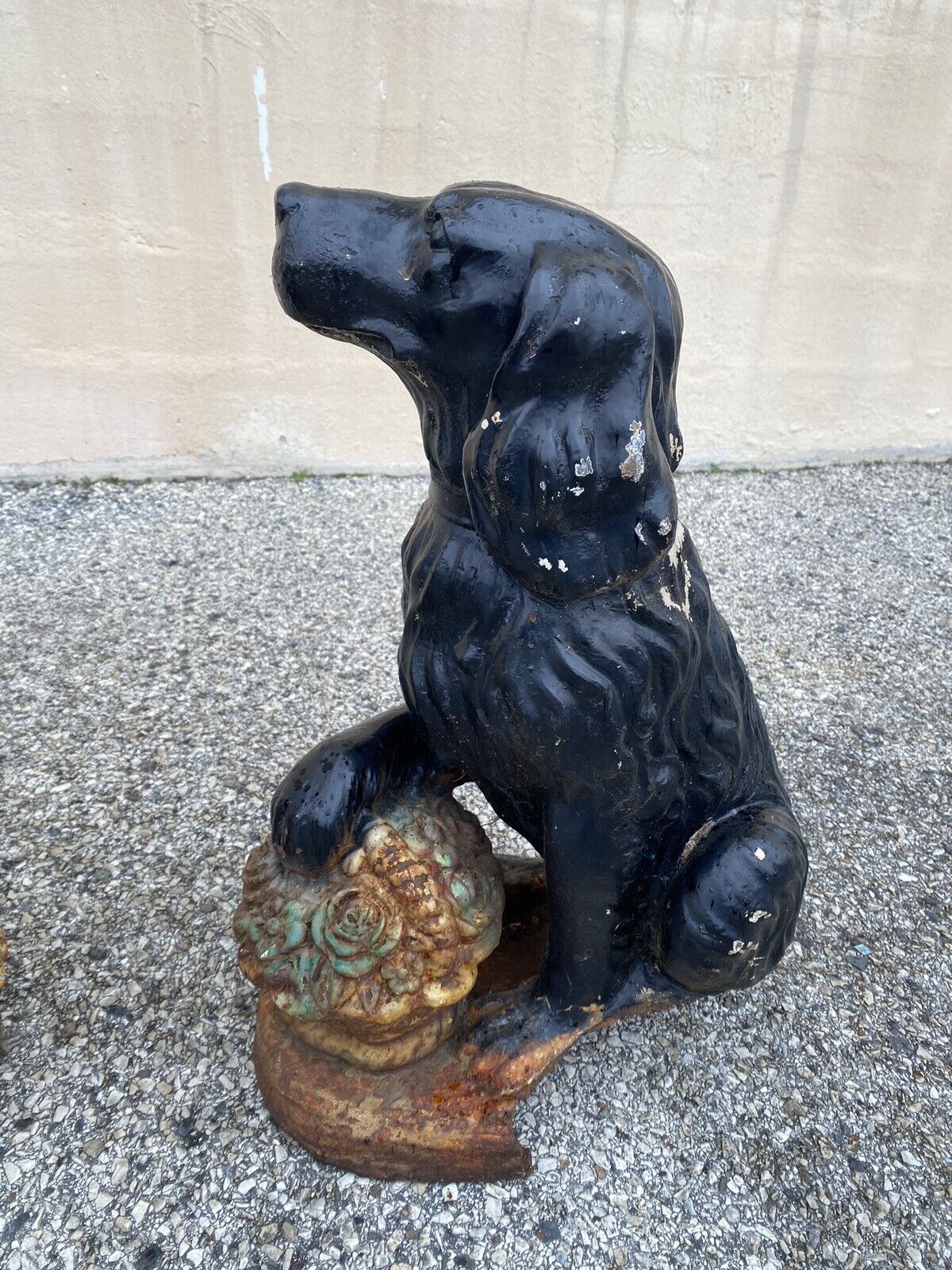 Cast Iron Victorian Seated Golden Retriever Dog Guardian Garden Entry Statues