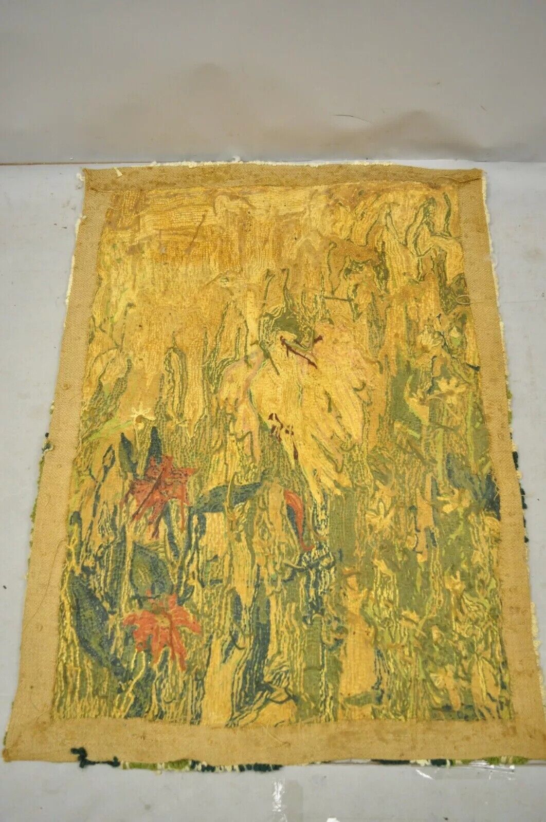 Vintage Art Nouveau Birds of Paradise Pink Green 48" x 33" Wool Rug Carpet