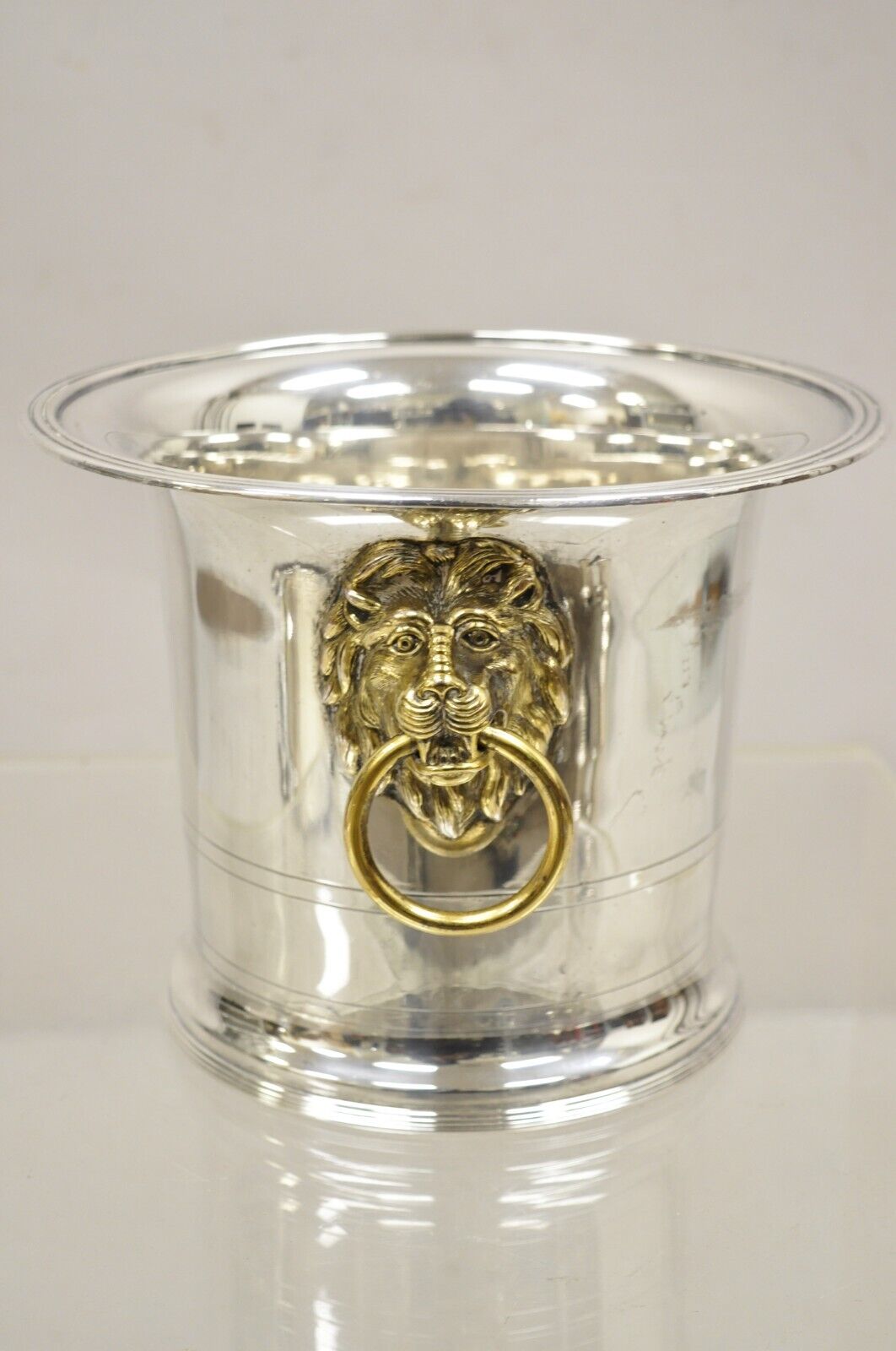 The Franklin Mint 1986 Silver Plated Fluted Champagne Chiller Lion Ice Bucket