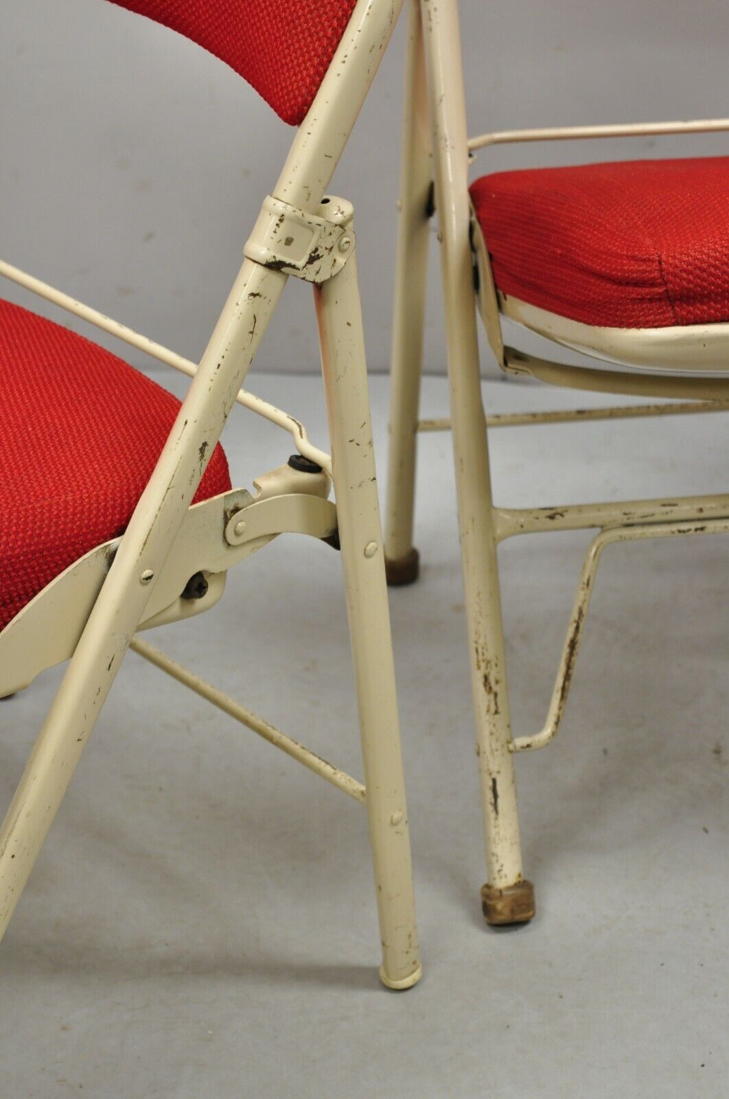 Vintage American Seating Metal Frame Red Upholstered Folding Chairs - Set of 4