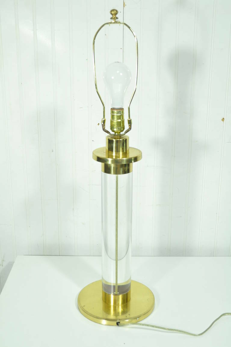 Vintage Frederick Cooper Lucite and Brass Column Table Lamp after Karl Springer