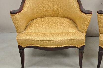 Vintage Hollywood Regency Drape Carved Mahogany Fireside Lounge Chairs - a Pair