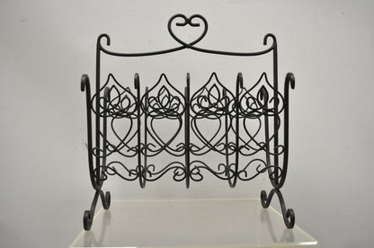 French Style Scrolling Wrought Iron Magazine Rack Stand with Heart