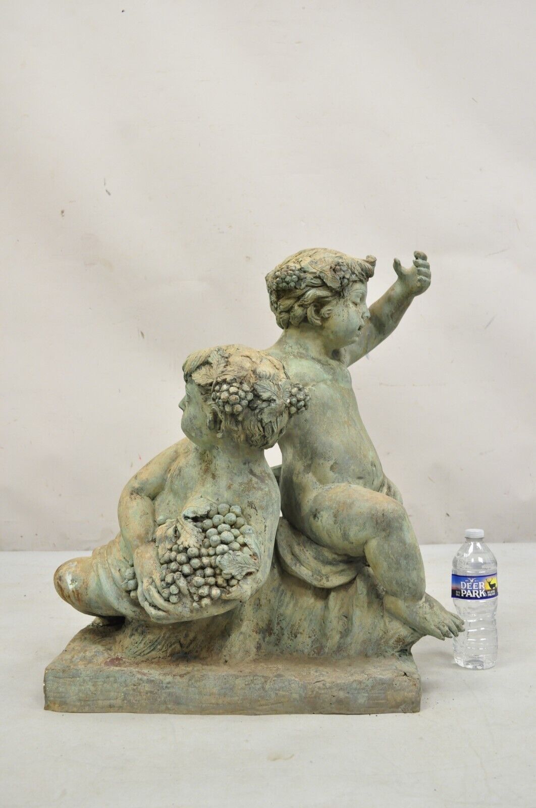 French Neoclassical Style Verdigris Bronze Large Bacchus Cherubs Putti Sculpture