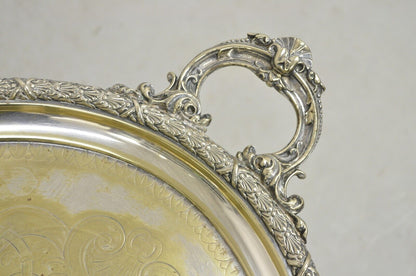Antique English Victorian Oval Twin Handle Silver Plated Serving Platter Tray