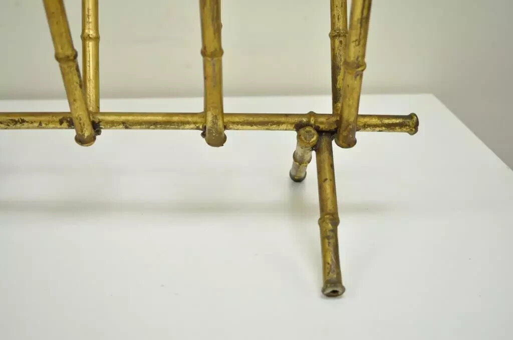 Vtg Italian Hollywood Regency Gold Gilt Faux Bamboo Tole Magazine Rack Holder