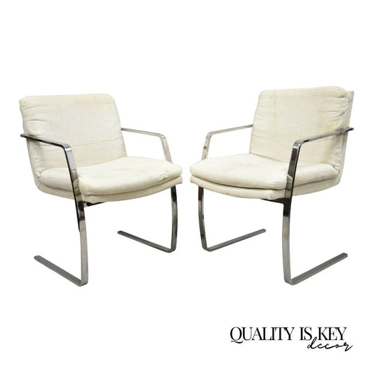 Mid Century Modern BRNO Style Chrome Cantilever Lounge Arm Chairs (A) - a Pair