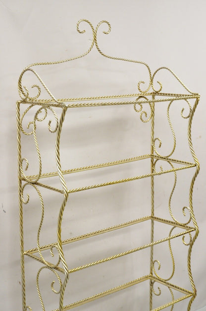 Italian Hollywood Regency Rope Tassel Silver Gold 5 Tier Iron Bakers Rack Shelf