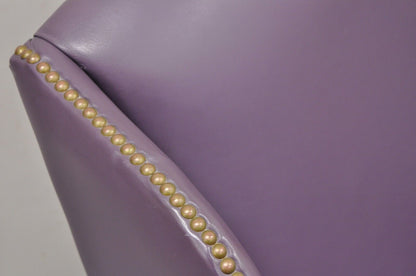 Queen Anne Style Purple Leather Wingback Chair with Nail Heads by Leather Center