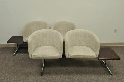 Mid Century Danish Modern Club Chair Sectional Sofa Set w/ Rosewood End Tables