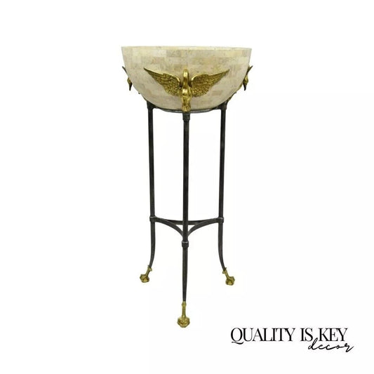 Maitland Smith French Empire Brass Swan Tessellated Marble Planter Jardiniere