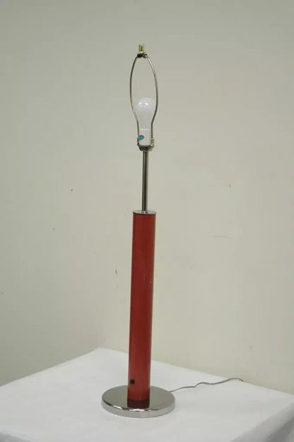 Vintage Mid Century Modern Modernist Red Cylinder Chrome Table Desk Console Lamp