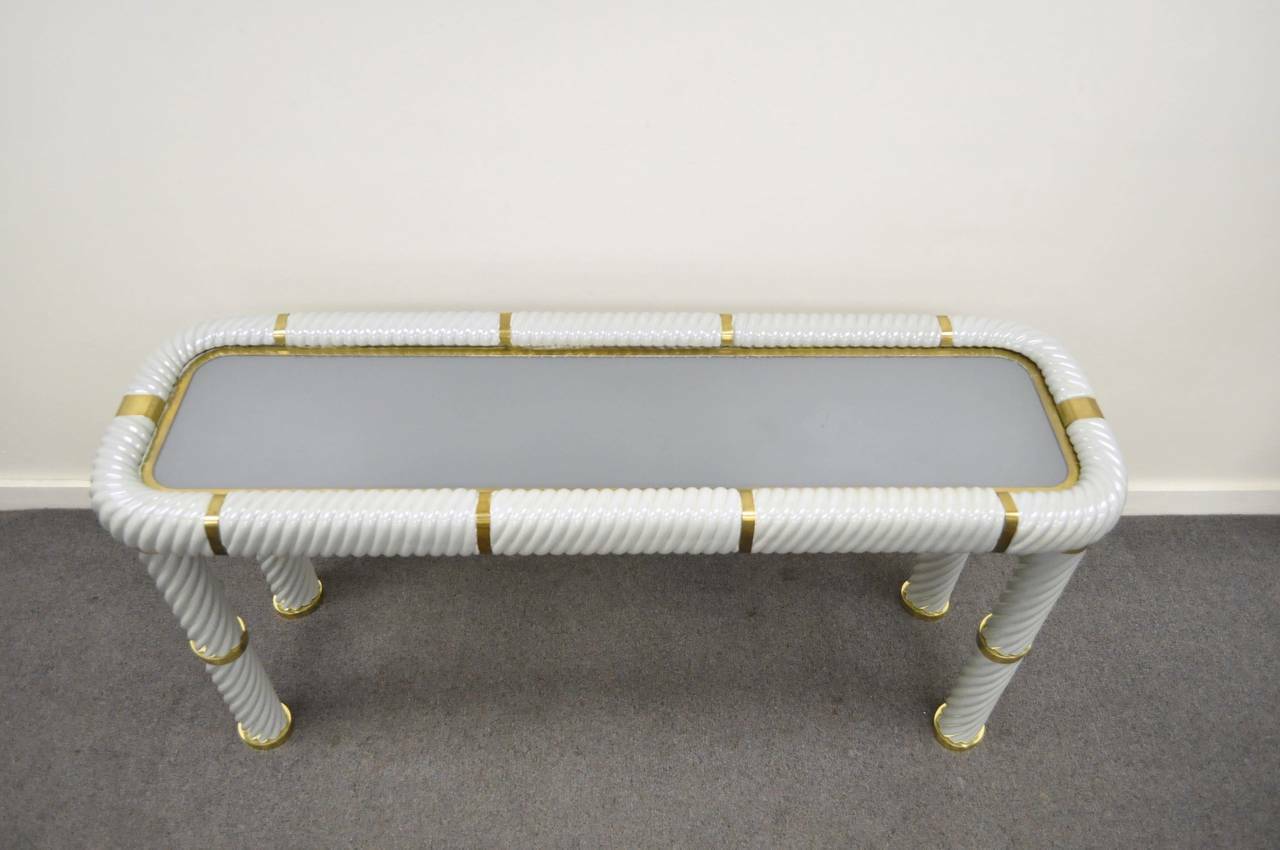 Tommaso Barbi Ceramic & Brass Spiral Gray 60" Hollywood Regency Console Table