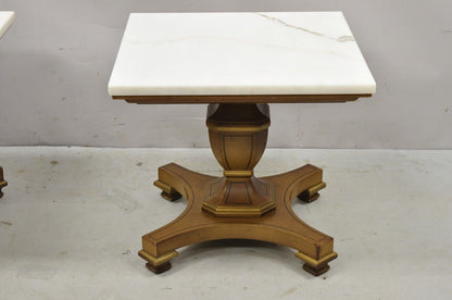 Vintage Low Marble Top Empire Style Pedestal Side Tables by Imperial - a Pair