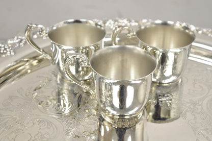 Vintage Victorian Style Silver Plated Grapevine Punch Bowl Set 12 Cups - 15 pcs