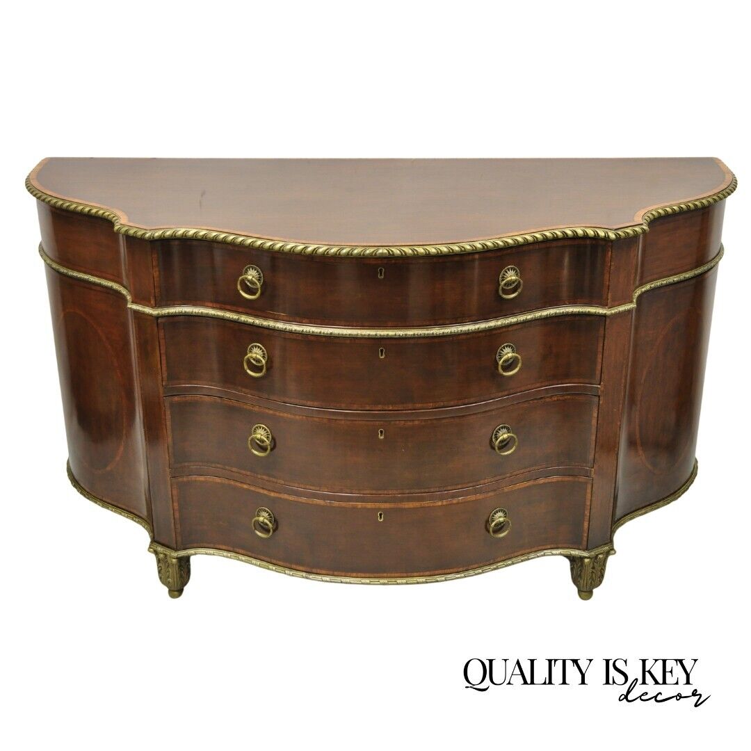 Antique French Louis XVI Style Mahogany Bow Front Bombe Demilune Commode Chest