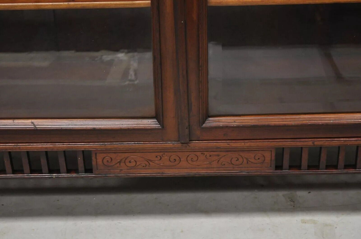 Antique American Victorian Paw Foot Carved Mahogany China Cabinet Bookcase Curio