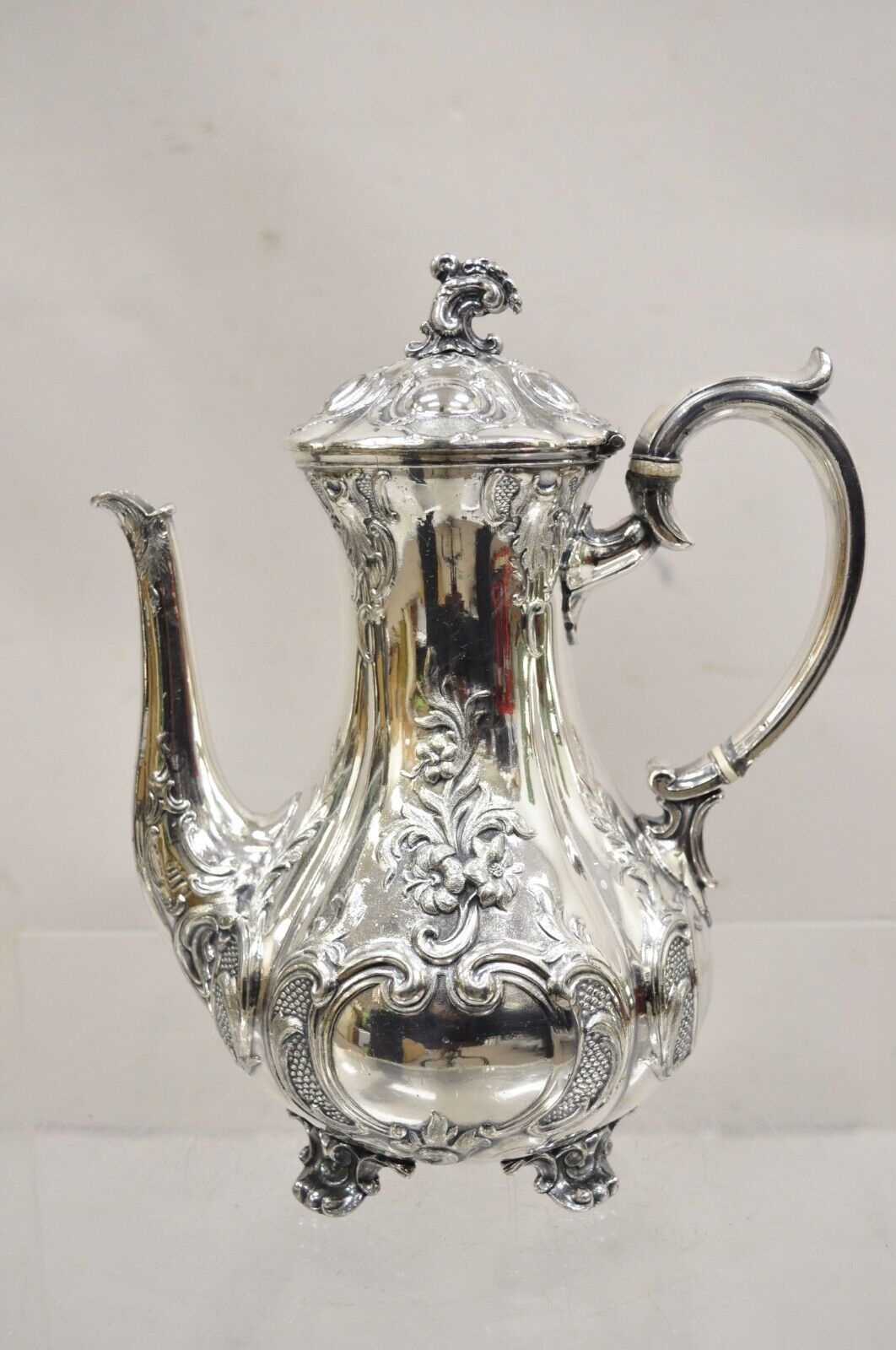 Antique Sheffield Victorian Floral Repousse Silver Plated Tea Pot Tea Kettle