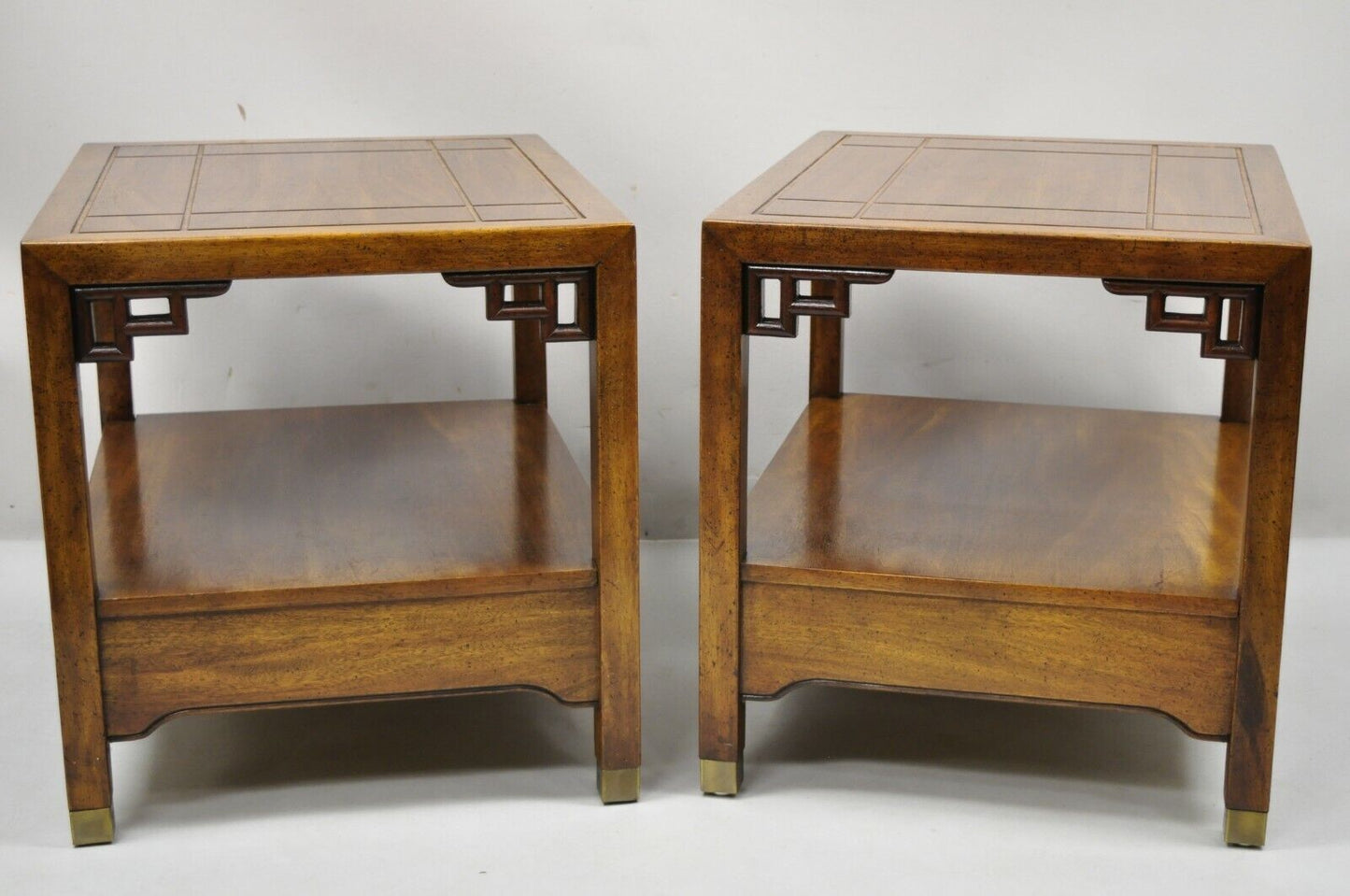 Century Furniture Chinoiserie Fretwork Wooden Side Lamp End Tables - a Pair