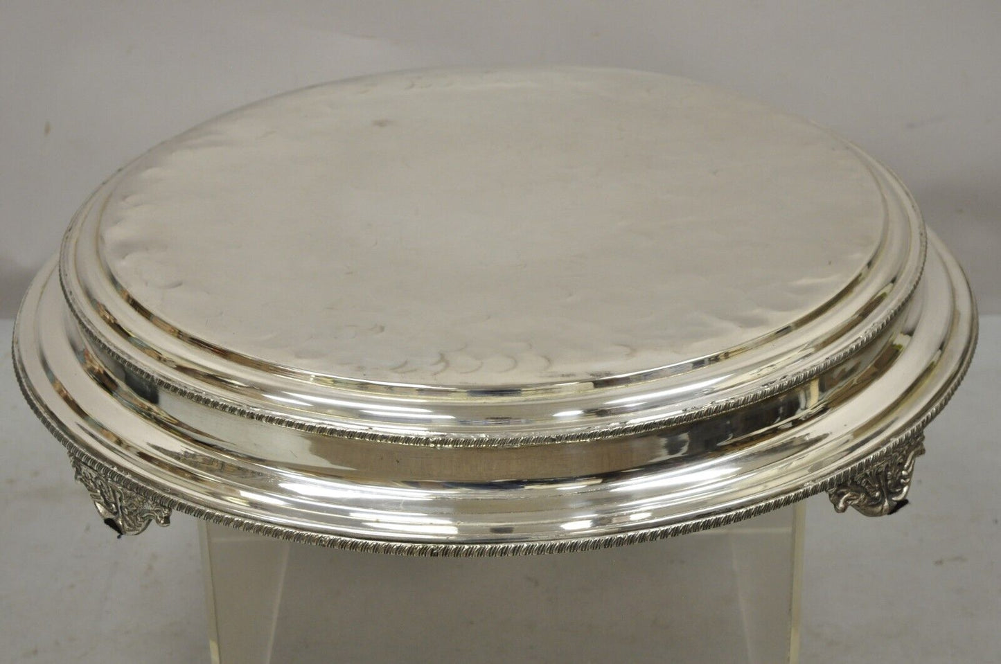 Large Silver Plate Regency Style 28" Round Platform Platter Pedestal Tray