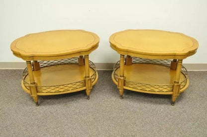 Vintage French Regency Style Two Tier Fruitwood Lamp End Tables - a Pair