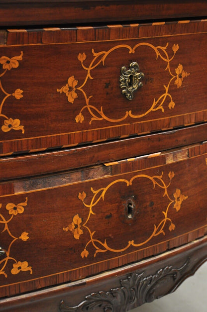 Antique French Louis XV Style Marquetry Inlay Bombe Commode Chest of Drawers TLC