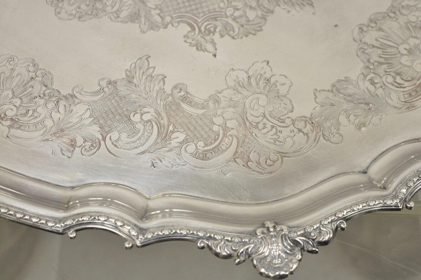 Antique English Victorian Silver Plated Ornate Oval Serving Platter Tray