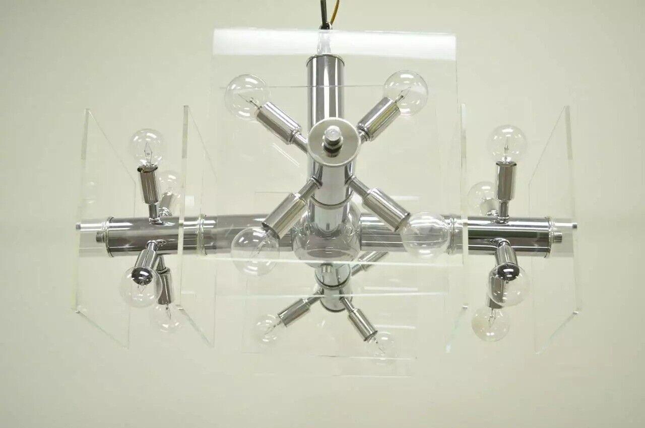 Mid Century Modern Chrome and Lucite Sputnik Orb Chandelier Light Fixture