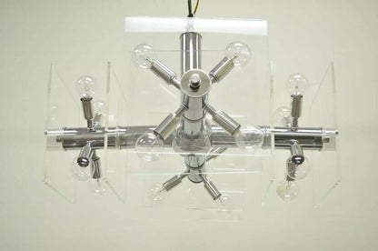 Mid Century Modern Chrome and Lucite Sputnik Orb Chandelier Light Fixture