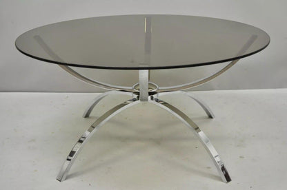 Mid Century Italian Modern Chrome Steel Spider Base Round Glass Top Coffee Table