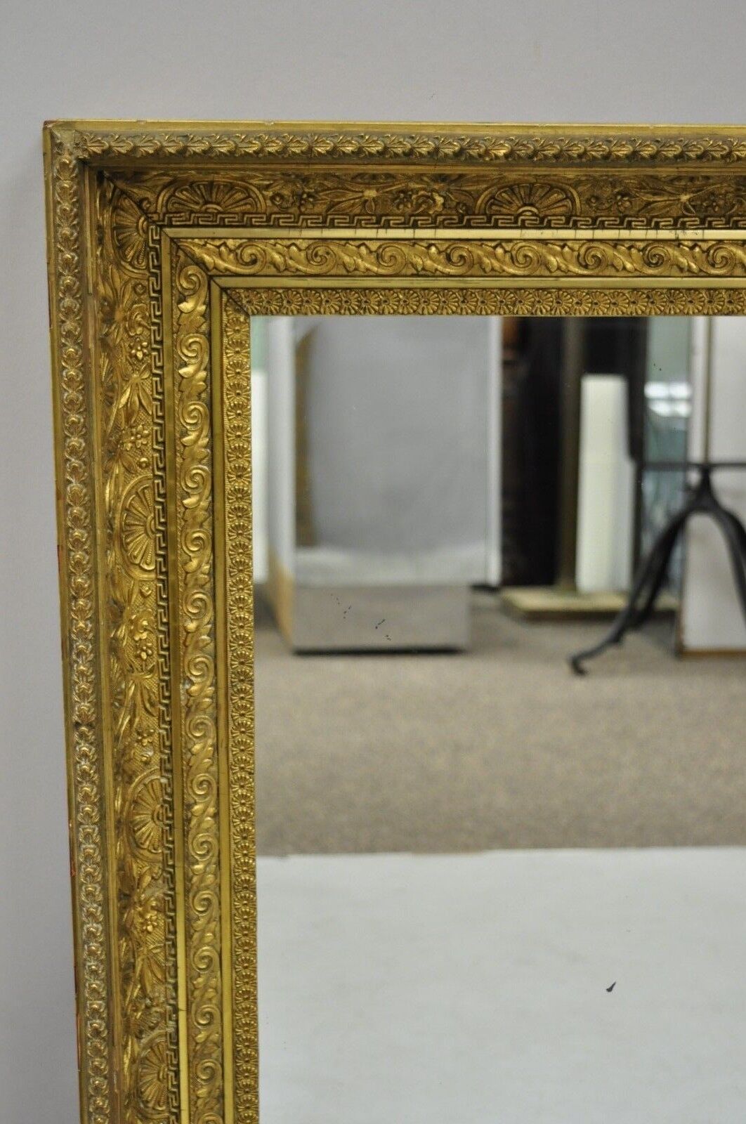 Antique 19th C Victorian Gold Giltwood & Gesso Foliate Design Wall Mirror (A)