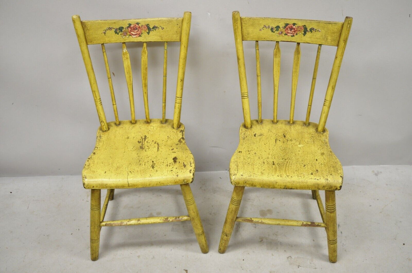 Frederick Loeser & Co Yellow Primitive Hitchcock Style Side Chairs - Pair (A)